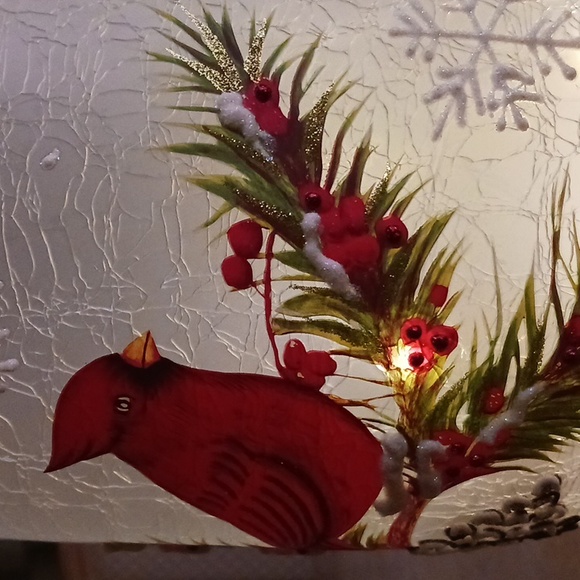 Vase 11" inch crackle glass /with cardinal,by Valeri/Qvc/w-drop In Lights - Picture 16 of 16